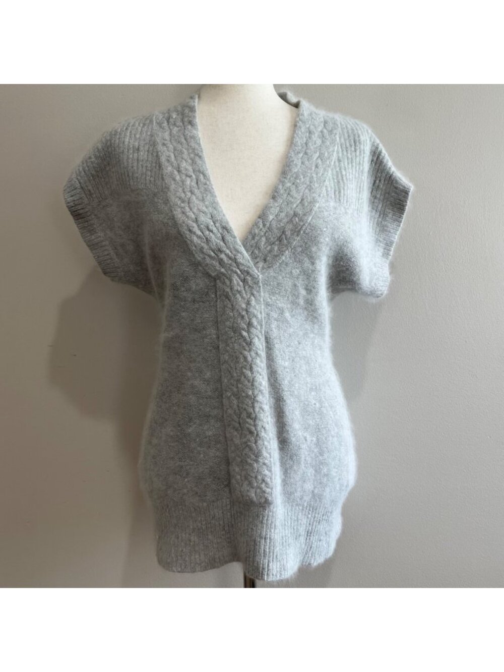 Elena Solano Angora Lambswool V-Neck Sweater Womens M Gray Dolman Sleeve Y2K